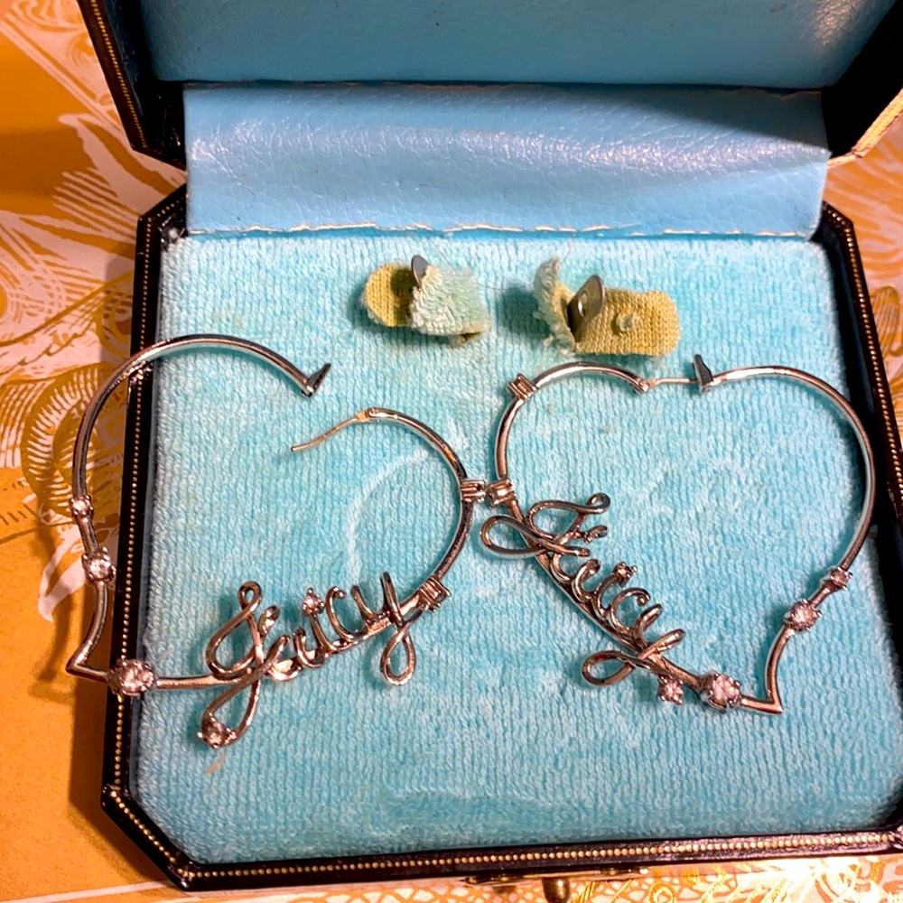 Y2K Juicy Couture Silver Heart hoop earrings - Picture 1 of 9
